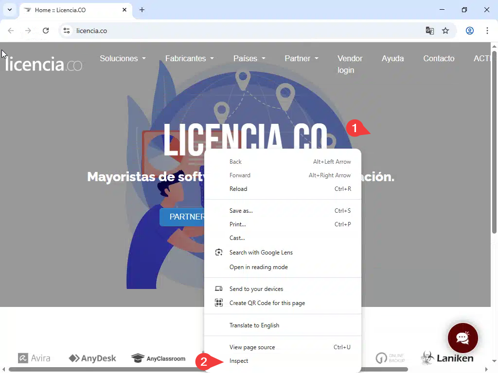 Busca un lugar despejado en el sitio web que no responde y usa el click derecho y elige la opción “Inspeccionar”