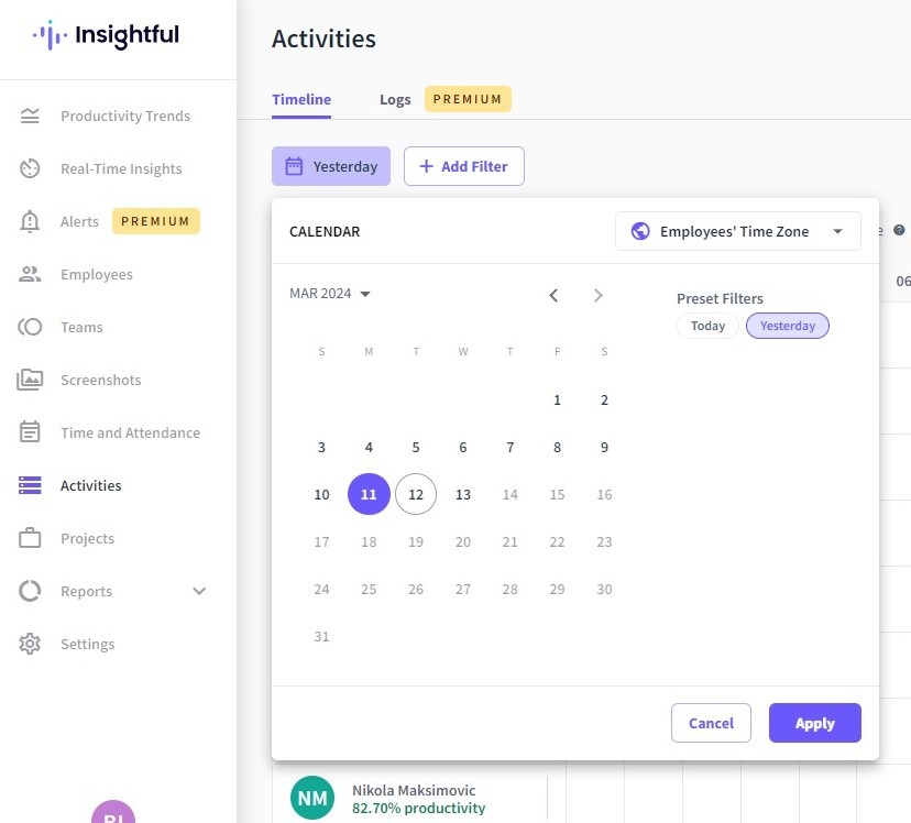 Filtros de calendario